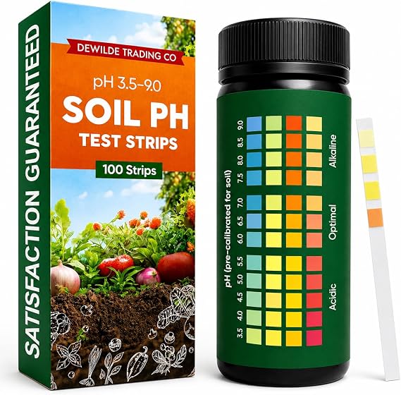 Soil pH Testing Kit – 100 Test Strips – Use for Garden Home Lawn Farm Outdoor and Indoor Plants