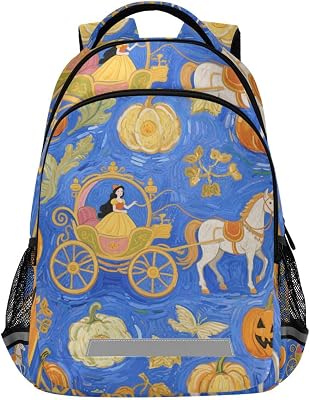 Princess Carriage Blue Art Painting school backpack for kids boys with large bookbags for teen girls mochilas para ni?a