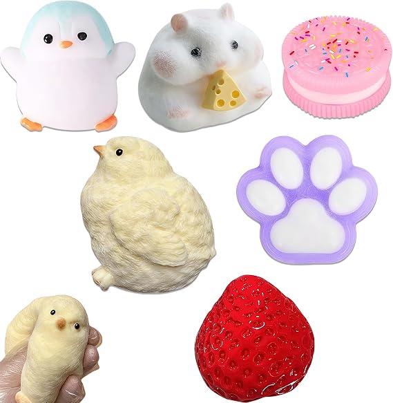 6 PCS Squishy Toys, Squishies Toys, Squishys, Assorted Squeeze Stress Relief Toys Toy Squeeze Soft Stress Relief for Anxiety Valentines Gifts for teens Classroom