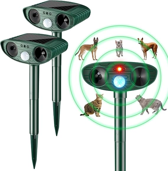 2 Pcs Ultrasonic Animal Repellent Outdoor Solar Powered, Green
