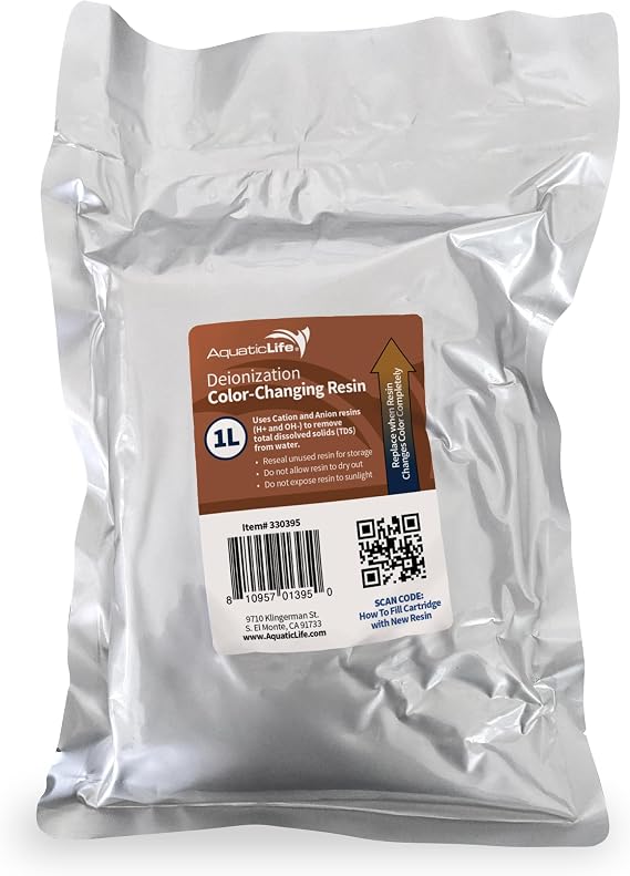 AquaticLife Mixed Bed Deionization Color-Changing DI Resin Filter Cartridge Refill, 1 Liter
