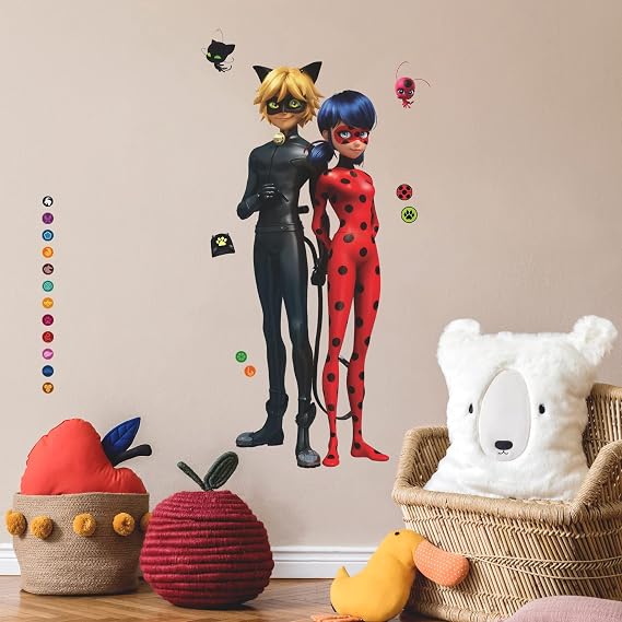 RoomMates Miraculous: Tales of Ladybug and Cat Noir Giant Peel and Stick Wall Decals, Vinyl, 15.65-in x 41.33-in