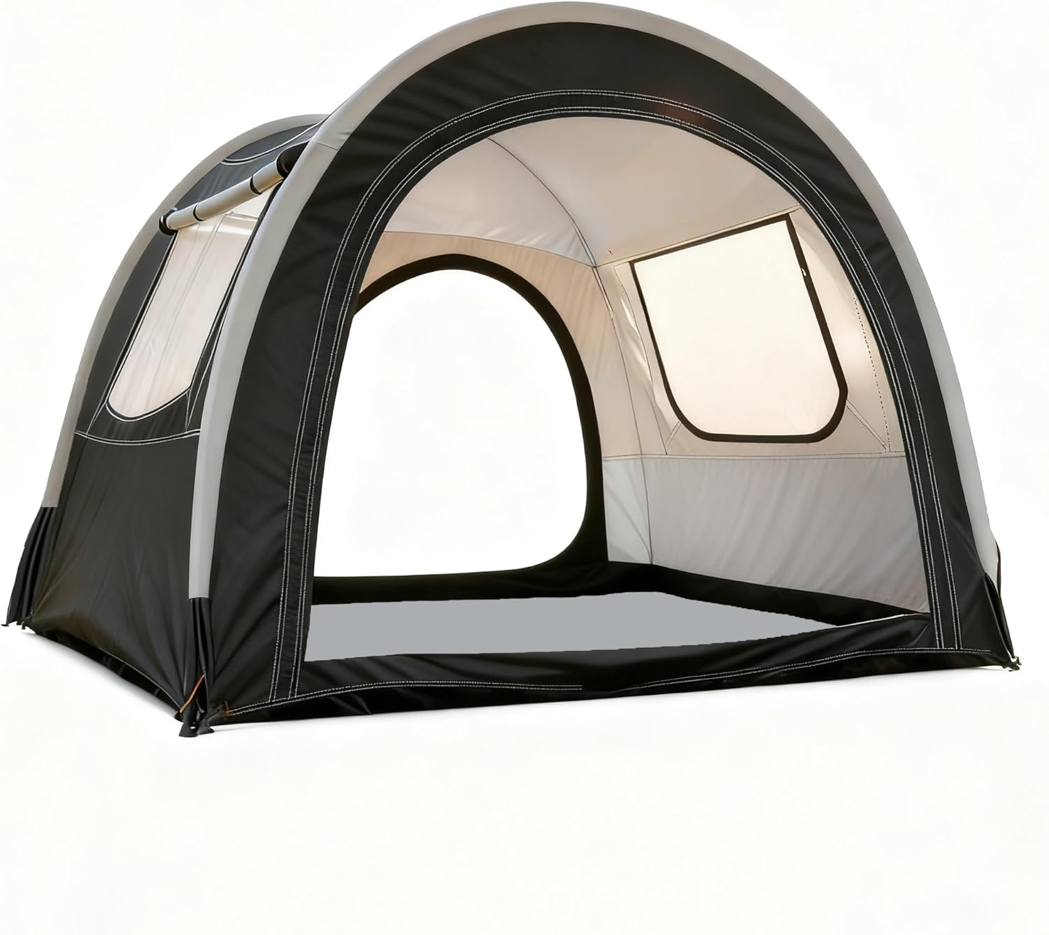 Extended Tunnel Tent & Camping Tent, 6.9x5.9x5.4 ft Black 3-4 Person Tent, Three-Layer Family Tent with MeshPVCOxford Fabric, Weatherproof Sunshade Canopy, Includes Carry Bag