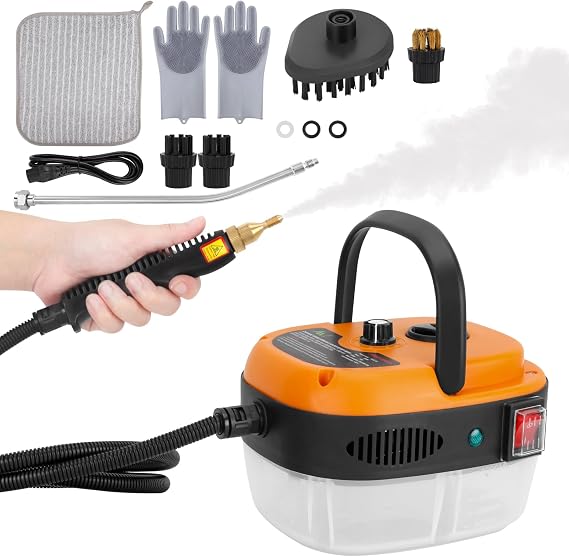 Handheld Steam Cleaner,1200ml High Pressure Steamer for Cleaning,2500W Handheld Portable Steam Cleaners for Home,for Cleaning Car, Bathroom, Shower, Upholstery, Grout, Window, Grime, Grease(Orange)