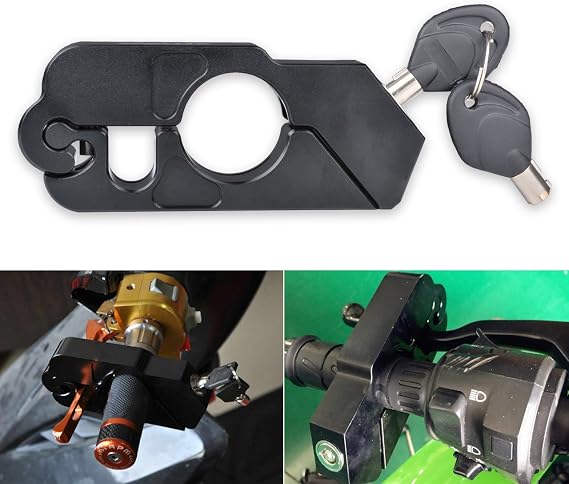 TUINCYN Motorcycle Anti-Theft Lock Device Black Aluminum Universal Motorbike Handlebar Grip Brake Lever Lock Anti Theft Security Caps Lock with 2 Keys