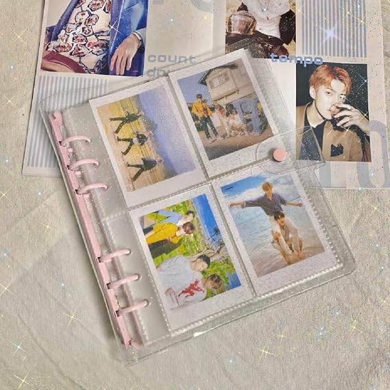 200 Pockets Photocard Binder Kpop Photocard Holder Book, Portable Photo Album,Shiny Clear Binder Cover Refillable Notebook for Mini Instax,Business Card,Postcards,Picture Storage Pink