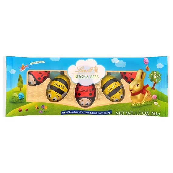 Lindt Bugs & Bees, Milk Chocolate Candy with Hazelnut and Crisp Filling, 1.7 oz. 5-Pack