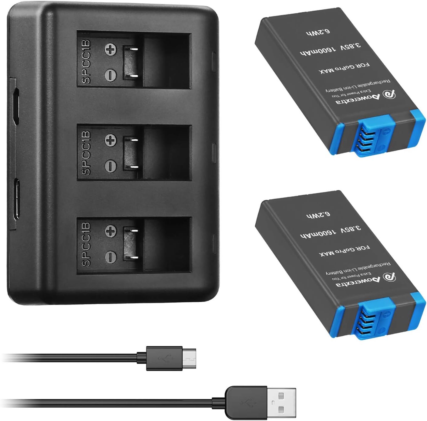Powerextra Rapid 3-Channel USB Charger for GoPro MAX - Compatible with GoPro MAX 360 Battery and ACDBD-001 ACBAT-001 - Fully Decoded