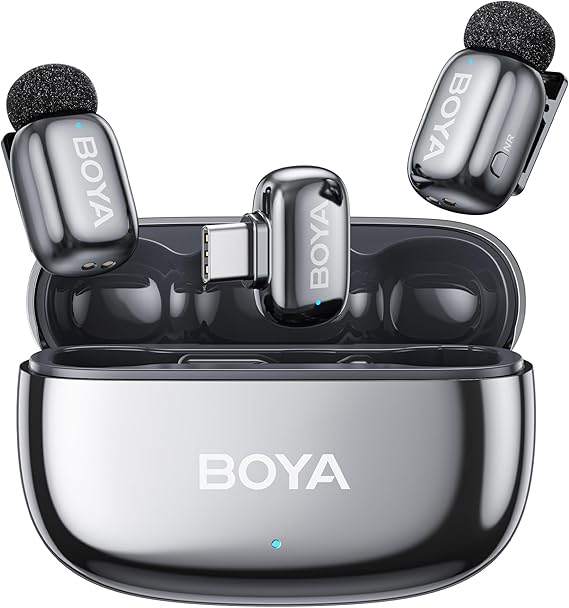 BOYA Mini 2 Wireless Lavalier Microphone for iPhone Andriod, USB-C, Silver