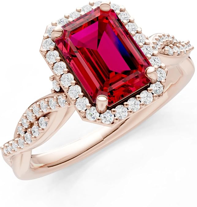 PEORA Emerald Cut Cut Ruby Solitaire Band Available in Solid 10K, 14K or 18K Ring White, Yellow or Rose Gold