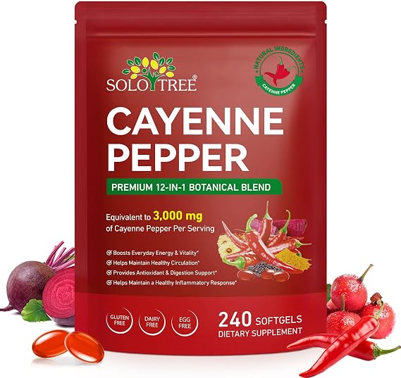 Cayenne Pepper Softgels Supplement, 240 Softgels with Hawthorn, Beetroot, Turmeric, Vitamin D3 K2, E Supports Digestion, Immune System, Boosts Everyday Energy & Vitality