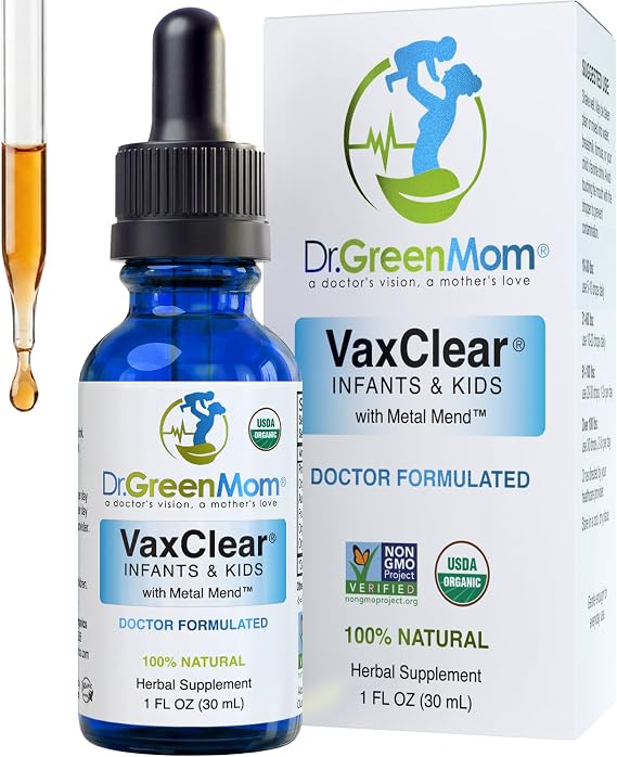 Organic VaxClear with Metal Mend, Herbal Heavy Metal Detox Drops for Kids and Infants with Chlorella, Turmeric, Cilantro and Milk Thistle to Cleanse and Support Immune Response