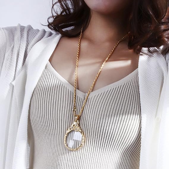 Magnifier Necklace Magnifying Glass Pendant Necklace Vintage Pendant Reading Accesories Books Lover Glass Pendant Jewelry Magnifying Glass Jewellery Eye Glass Necklace Monocle Long Chain Xmas Gift