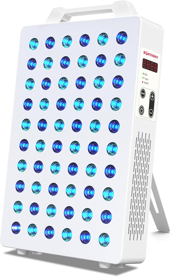 BONTANNY Blue/Yellow Light Therapy, 450/480/590nm 3 Wavelengths Blue Yellow Light Device with 60 Dual Chip Clinical Grade LEDs, Remote Control, Timer for Face, Body, Improve Skin, BO-300 (White)