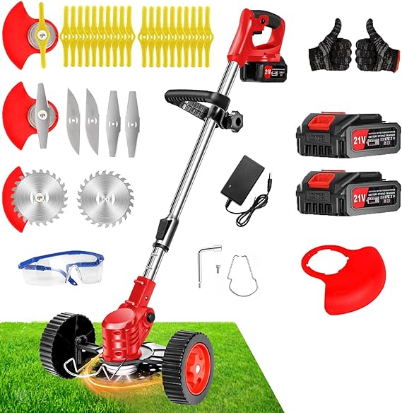 21V Cordless Weed Wacker with Wheels, 3-in-1 String Trimmer/