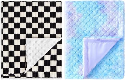 2 Pack Checkerboard Baby Blanket for Boys Black  Fluffy Fuzzy Fleece Baby Blanket with Silk Silky Backing 30x40 Inches