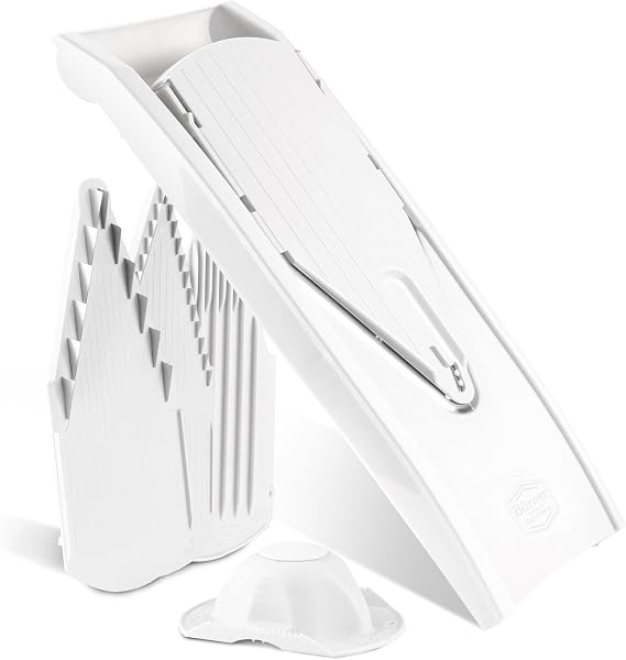 Borner by Reston Lloyd Mandoline Slicer V1 (Starter Set) V-Slicer with 5 Thickness Settings & Food Holder Adjustable Kitchen Slicer for Vegetables & Fruits Color: White