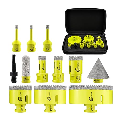 Diamond Core Drill Bits Set - SANLEETEK 12pcs (6/6/8/20/25/35/50/75/100+20mm Finger Bit+50mm Beveling Chamfer Bit+Adapter) Serrated Hole Saw Kit Ceramic Tile Porcelain Marble Granite 5/8"-11 Thread