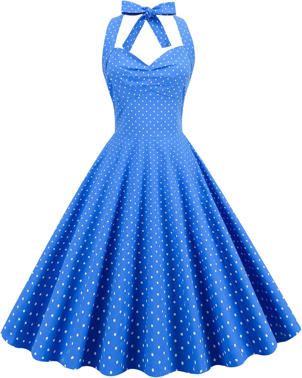 GBSELL Wedding Guest Dresses for Women,Women Fashion Casual Sexy Polka-dot Lace-up Collar Halter Neck Big Swing Puffy DresUS