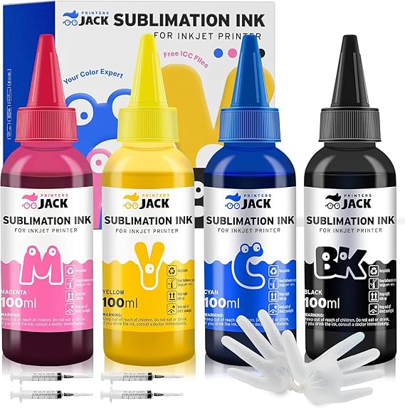 Printers Jack 400ML Sublimation Ink for Epson C88 C88 WF7710 ET2720 ET4700 ET15000 ET2760 ET2750 WF7820 Inkjet Printers Heat Press Transfer on Mugs, Plates, Polyester Shirts, Phone Cases etc