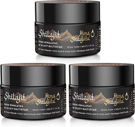Hima Shilajatu Shilajit Purest Himalayan Organic Shilajit Resin - Gold Grade 100% Purity Shilajit with Fulvic Acid & 85+ Trace Minerals Complex for Energy & Immune Support, Pack of 3 (6 Months Supply)