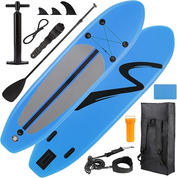 TLSUNNY 10FT Inflatable Stand Up Paddle Board W/Full Accessories, Beginner Inflatable SUP Board W/Non-Slip EVA Deck, Lightweight, Stable Wide, Pump, Repair Kit, Paddle, Leash, Backpack for All Skill