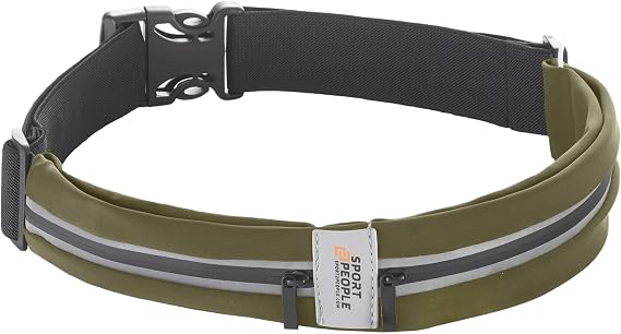 Running Belt for Women and Men, Waterproof Phone Holder for Running, Reflective 2-Pocket Waist Pack for Storing Runners Essentials Safely, Running Fanny Pack Fits Most Phones, Adjustable Belt Bag