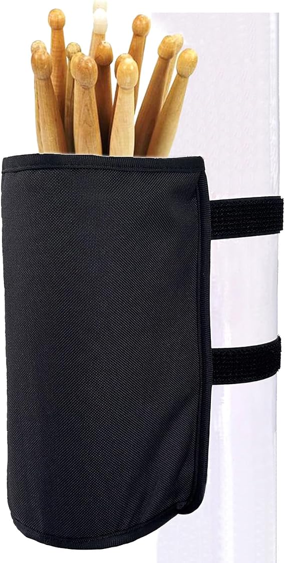 Drumstick Holder Drum Sticks Nylon Holder High-Capacity Bag for Drumsticks Brushes Mallets with Two Hook & Loop Straps Attach to Drum Kit & Music Stand