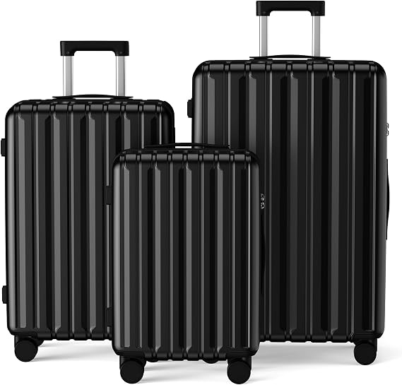 SHOWKOO Luggage Sets 3 Piece 100% PC Ultra Tough Hardside Expandable Suitcases Sets with TSA Lock Double Spinner Wheels 20in24in28in, Black