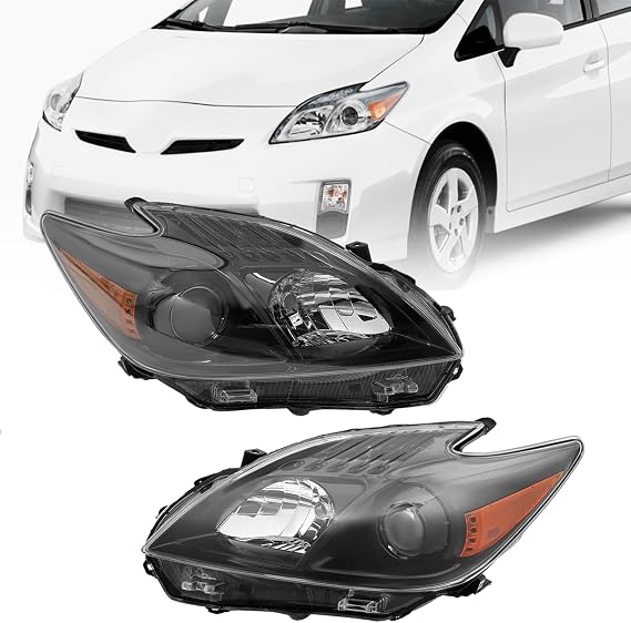 ZHISHUAI- Headlight Assembly for 2010 2011 Toyota Prius Halogen Style Headlamp Replacement Driver and Passenger Side Projector Headlight Black Housing Clear Lens Front Head Lamp