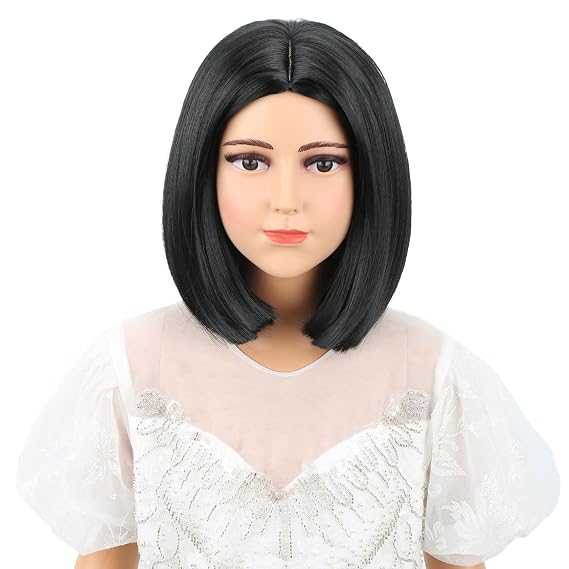 Kids Black Wigs Black Bob Wig Short Middle Part Wigs for Girls Child Daily Halloween Cosplay Synthetic Wigs