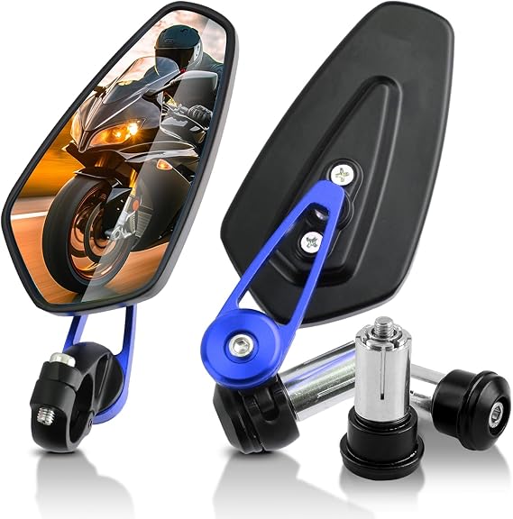 7/8" 22mm Motorcycle Mirrors Bar End Rear View Mirrors Compatible with Most Honda Grom, Kawasaki, Suzuki, Ducati, Yamaha,and More (Blue)