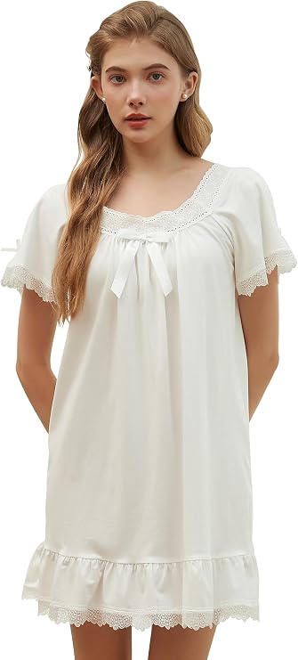 Nanxson Cotton Nightgown Women Short/Long Sleeve Vintage SleepShirts