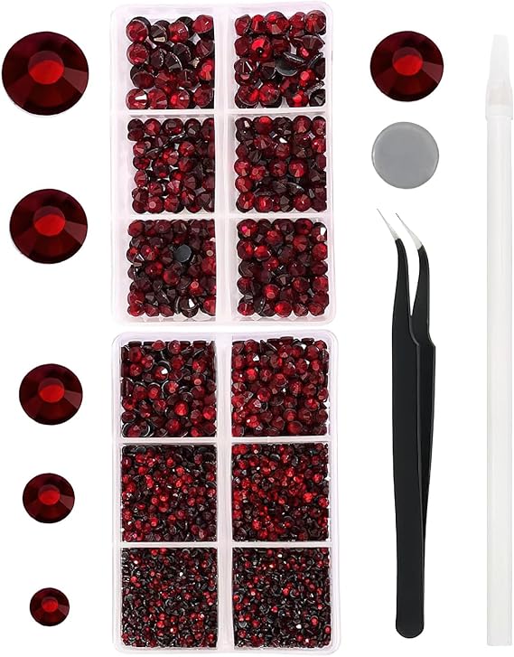 6616pcs Dark Red Hotfix Rhinestones SS6-SS30