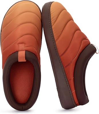 Zizor Mens Cozy Warm House Shoes Slippers Slip-On - Nylon Ski Fabric Water Resistant Indoor Outdoor Slippers with Fleece Lining, Hard Sole & Memory Foam CushioningBonfire Red,Size 8