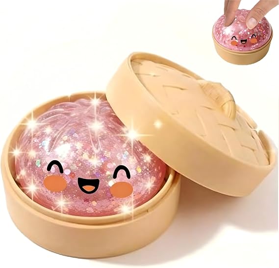 Squishy Bao Dumpling,Bao Bun Squishy,Pink Dumpling Stress Fidget Toys with Steamer Box,Mystery Dumplings Squishies for Kids & Adults Home Office Classroom
