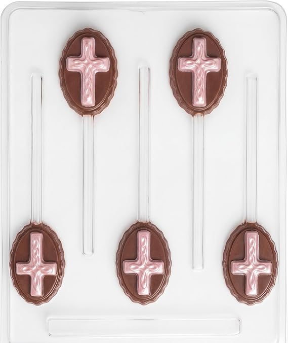 Cross on Oval Lollipop Chocolate Candy Mold Religious 405 (405)