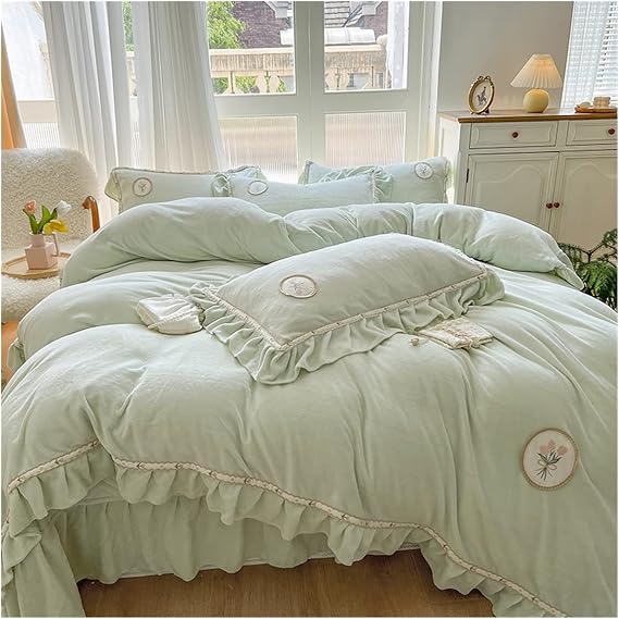 Luxury Bed Sheet Set Home Textile Milk Velvet 4-Piece Set Bedspread Thickened Coral Velvet Princess Bed Pastoral Bed Skirt Bed Linings (Color : B2, Size : 1.8 * 2.2m Bed Sheet -220x240cm)