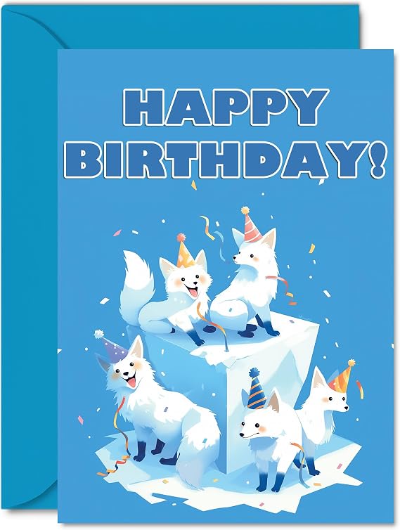 Stuff4 Arctic Fox Birthday Cards for Her or Him, Party Animals Pyramid