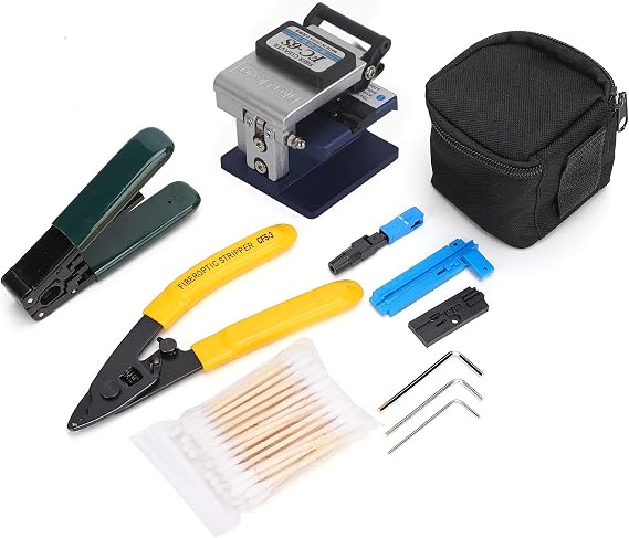 FTTH Splicing Splice Optical Fiber Tool Kit with Fiber Cleaver FC-6S and Fiber Optic Stripper CFS-3, Fiber Optic Stripping Tool Kit Set for Optical Fiber Network