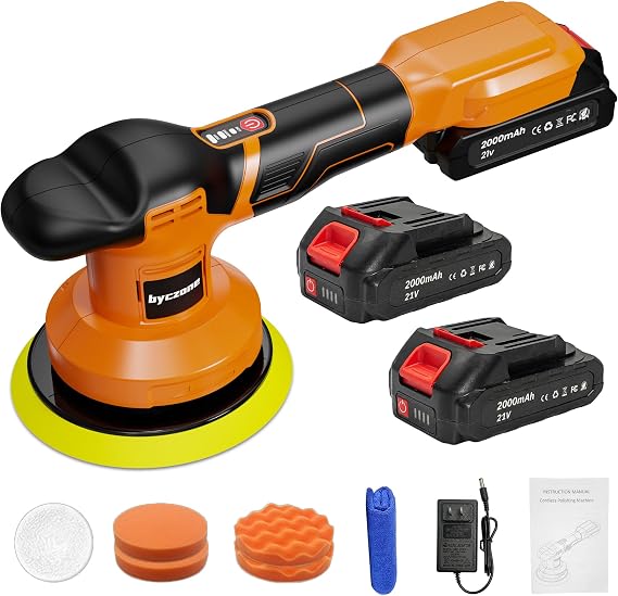 21V Cordless Buffer Polisher Kit, 6 Inch, 2 Batteries, 3-Speed Waxer