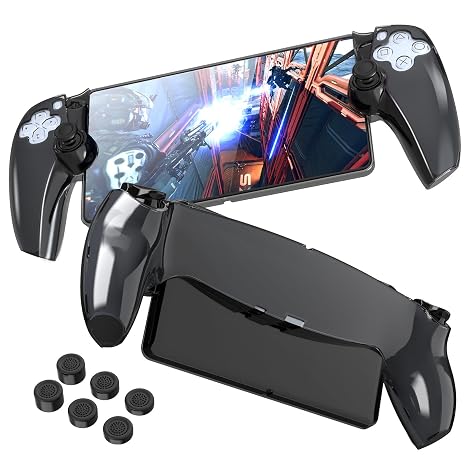 Mooroer Case Compatible with Sony Playstation Portal, PS5 Portal Protective Case with Playstation Portal Accessories, Comfortable Ergonomic Grip & 6 Thumb Stick Caps (Black)