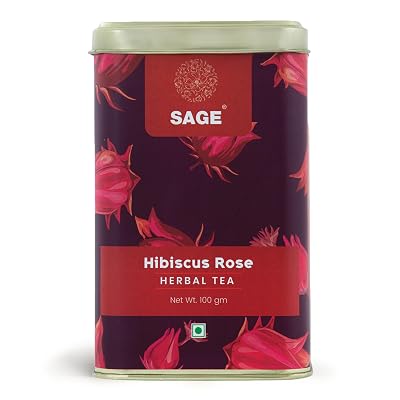 SAGE Organic Premium Hibiscus Rose Herbal Tea Roselle - Loose Leaf Rose Flavoured Hibiscus Tea for Premium Gift - Made with Natural Dried Hibiscus Flowers & Rose - 3.5 Oz 100g