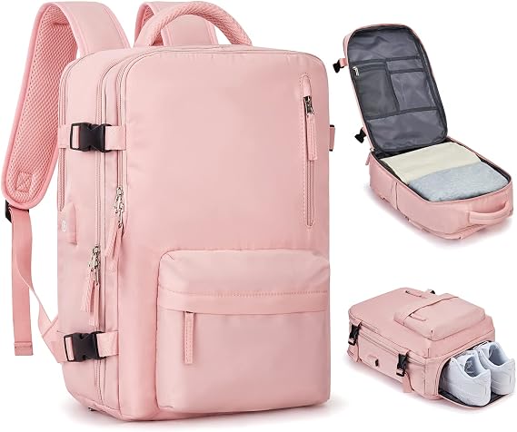 coowoz Travel Backpack For Women Men Airline Approved,Carry On Backpack,Large Hiking Backpack Waterproof Pink Outdoor Sports Rucksack Casual Daypack Fit 15.6 Inch Laptop Backpack College Backpack