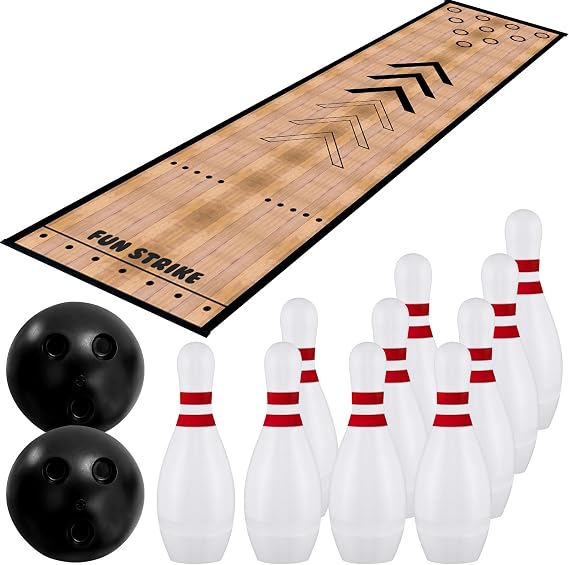 Mini Bowling Set Indoor Outdoor Indoor Bowling Set with Guide Arrow Mat Gold and Silver Medal Backpack Dispensing Suitable for Family Friends Family Party Entertainment