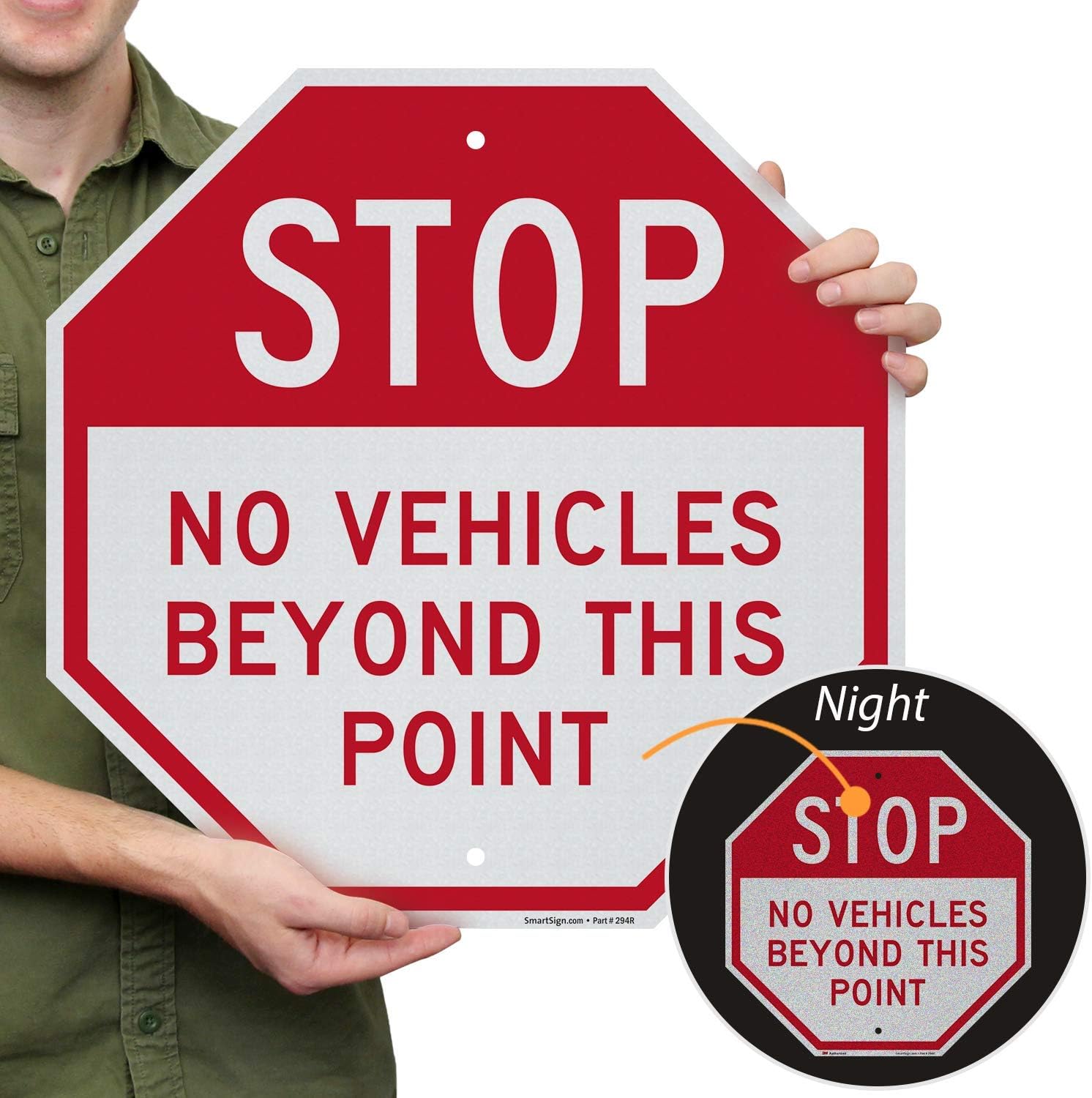 SmartSign Stop - No Vehicles Beyond This Point Sign | 18 x 18 3M Engineer Grade Reflective Aluminum, Made in USA