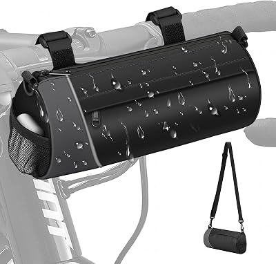 FINPAC Bike Handlebar Bag, Waterproof Bicycle Front Frame Storage Pouch for Cycling, Detachable Shoulder Strap, Mountain Road Bike Bag Bicycle Accessories, Black with reflective strips