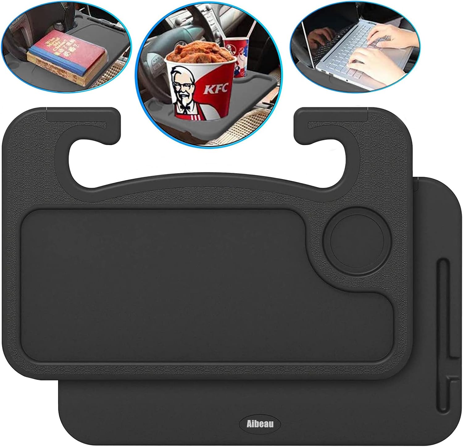 Portable Car Table Steering Wheel Tray Vehicle Seat Mount for Laptop Working, Food Eating Drinking Desk, Fits Most Vehicles