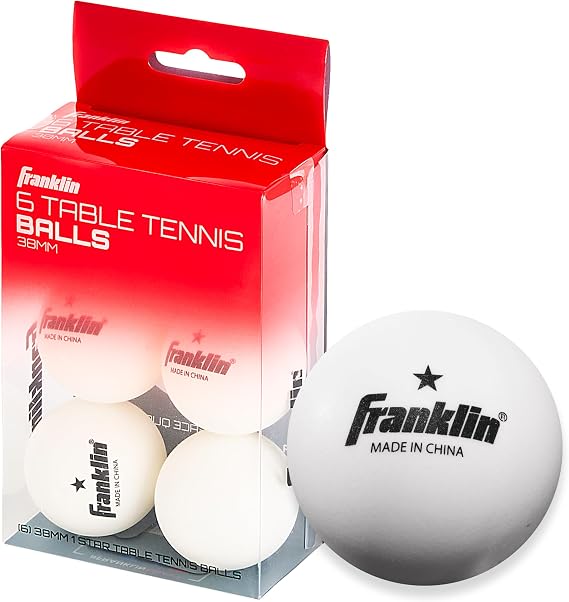 Franklin Sports One Star Ping Pong Table Tennis Balls - 38mm 6-Pk - White