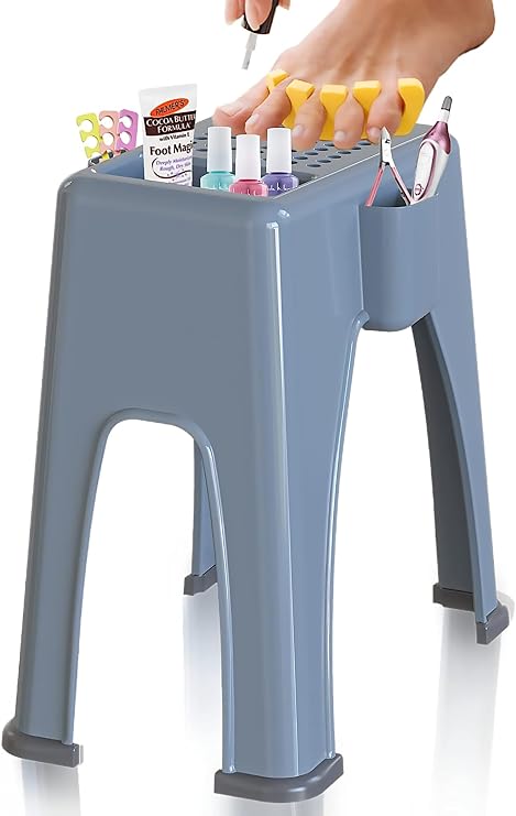Extra Tall Shower Foot Rest with 3 Pockets 10 x 7.8 x 13 in - Grey